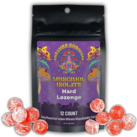 Muscimol HCl 2mg sublingual lozenges, 12 count pack with wild berry flavour