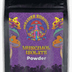 Muscimol isolate powder, 98% purity, in a sealed laboratory pouch